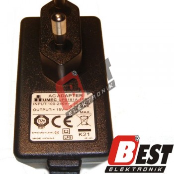 UP0181A-15PE - 15 Volt 1.2 Amper Adaptör